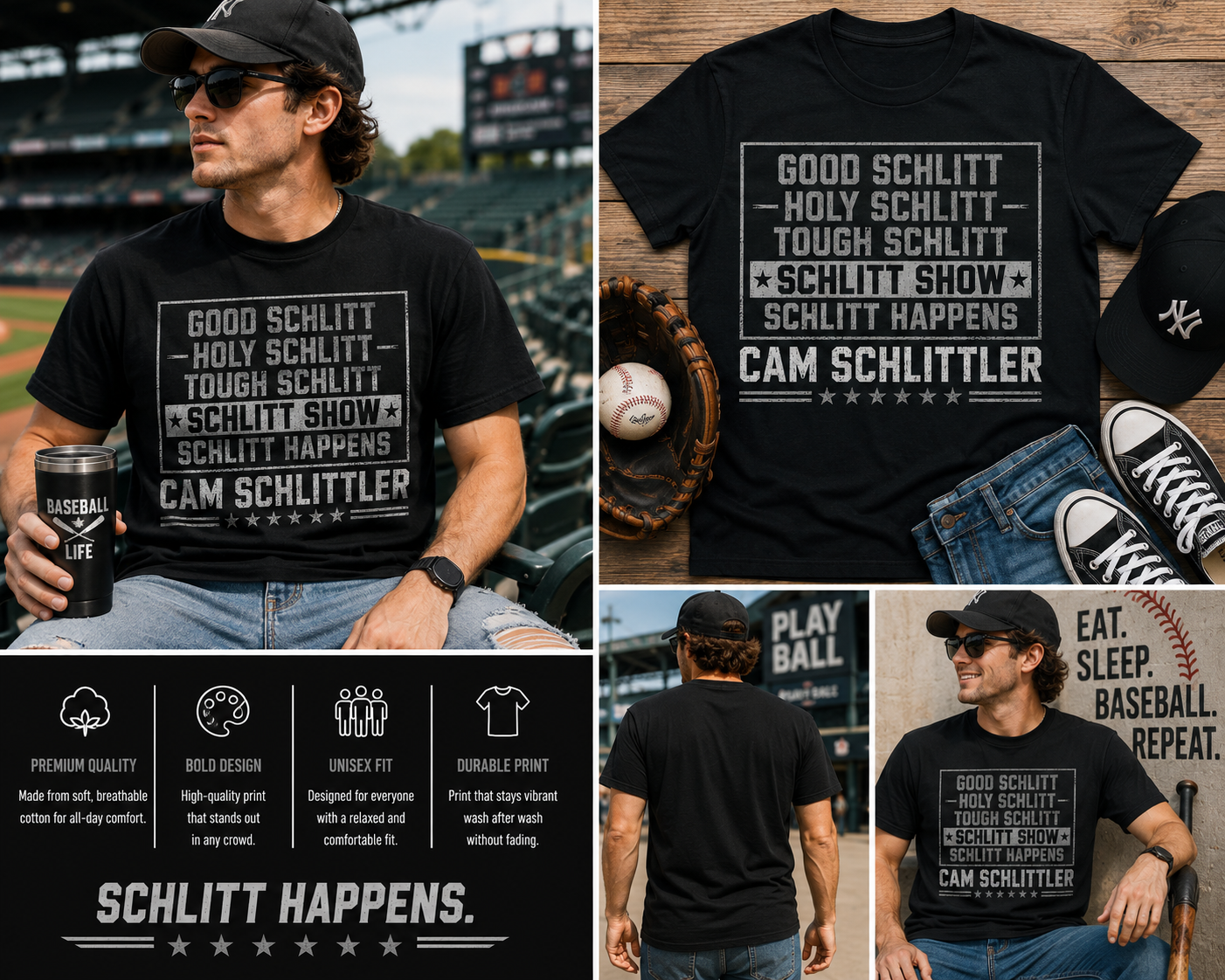 Cam Schlittler Shirt – Funny Baseball Fan Graphic Tee, Good Schlitt Holy Schlitt Tough Schlitt T-Shirt