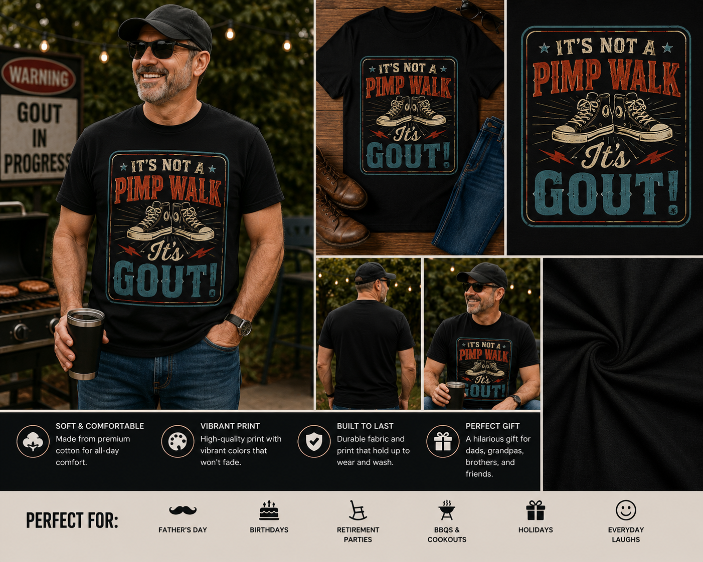 It's Not a Pimp Walk It's Gout Funny Gout Awareness T-Shirt | Vintage Humor Graphic Tee