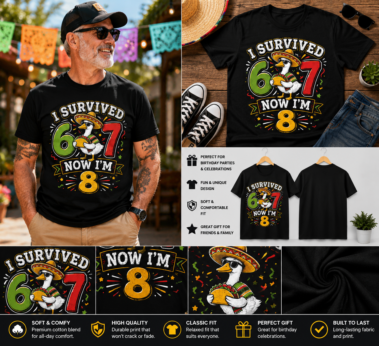 I Survived 67 Now I’m 68 Funny Mexican Goose Birthday T-Shirt