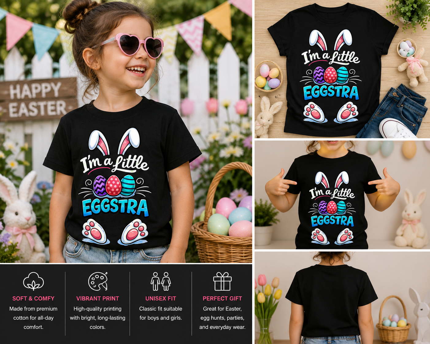 I’m A Little Eggstra Easter Shirt – Funny Bunny Easter T-Shirt – Cute Easter Bunny Graphic Tee – Kids Easter Party Shirt
