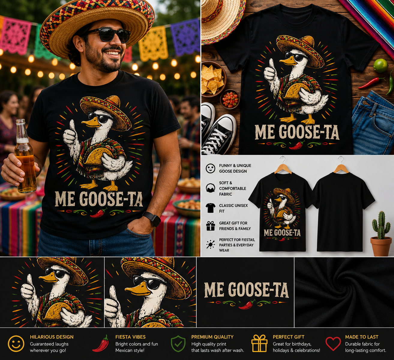 Me Goose-Ta Funny Taco Goose T-Shirt – Cool Mexican Goose Graphic Tee