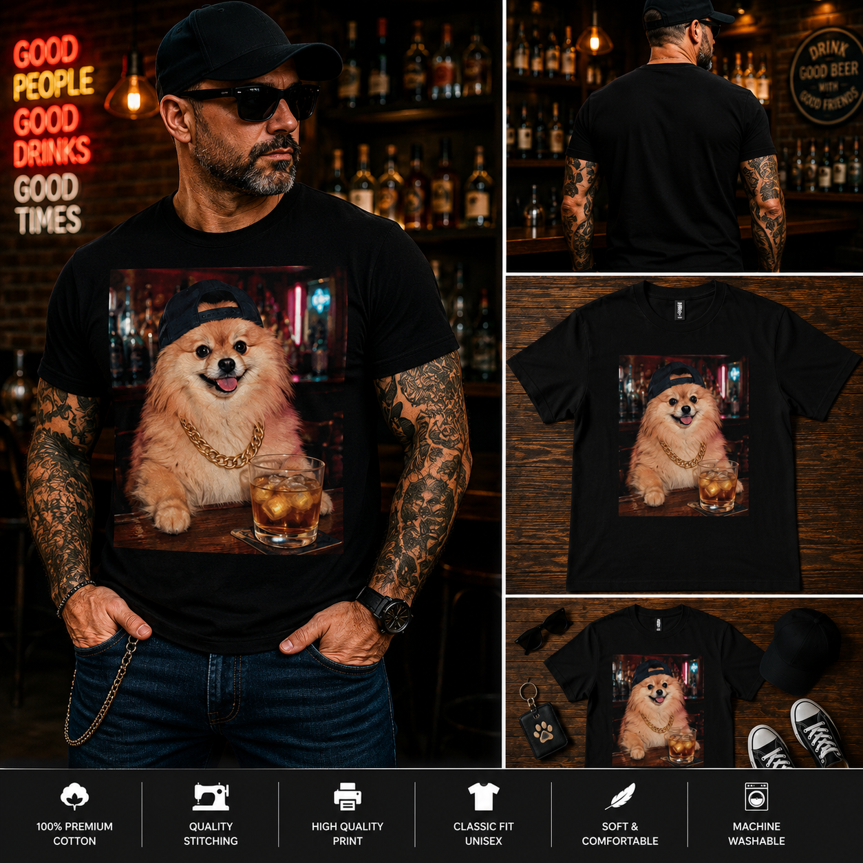 Funny Party Pomeranian T-Shirt – Cool Drinking Dog Graphic Tee for Dog Lovers