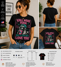 Y’all Were Feral But I Low Key Love You Funny Coffee Raccoon Retro Teacher T-Shirt