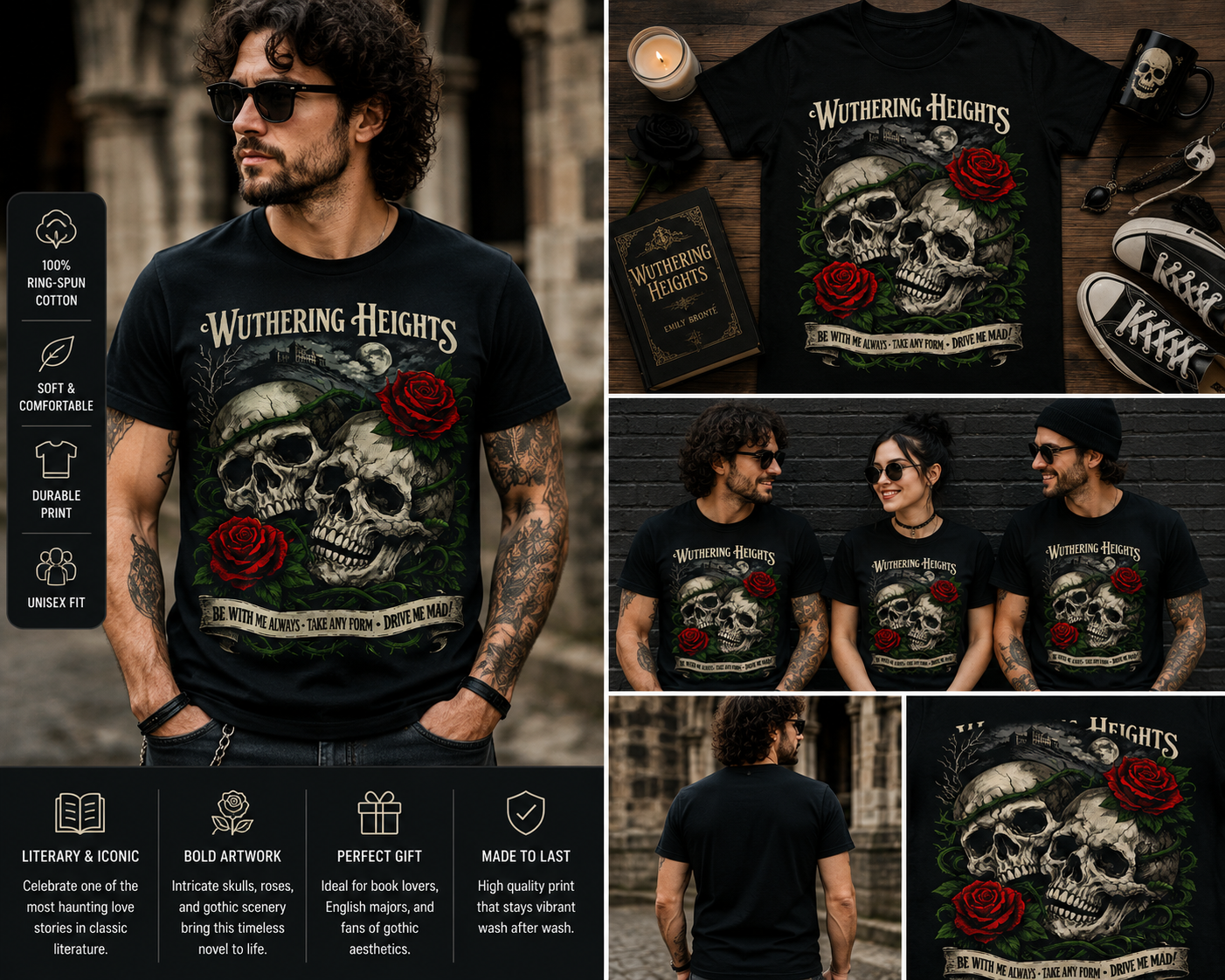 Wuthering Heights Gothic Skull T-Shirt – Classic Literature Dark Academia Graphic Tee