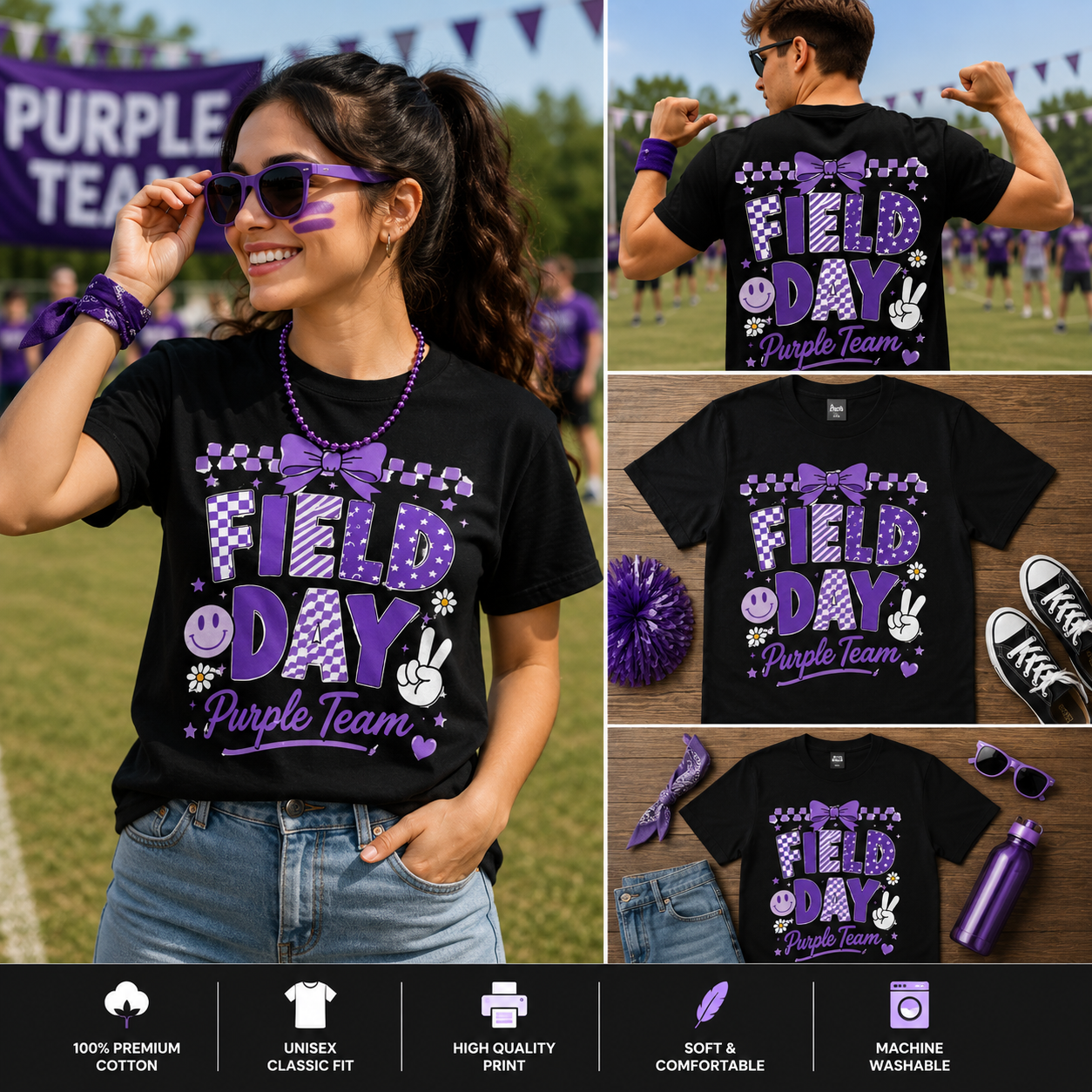 Purple Team Field Day Shirt – Cute Retro School Spirit Matching T-Shirt for Students & Teachers