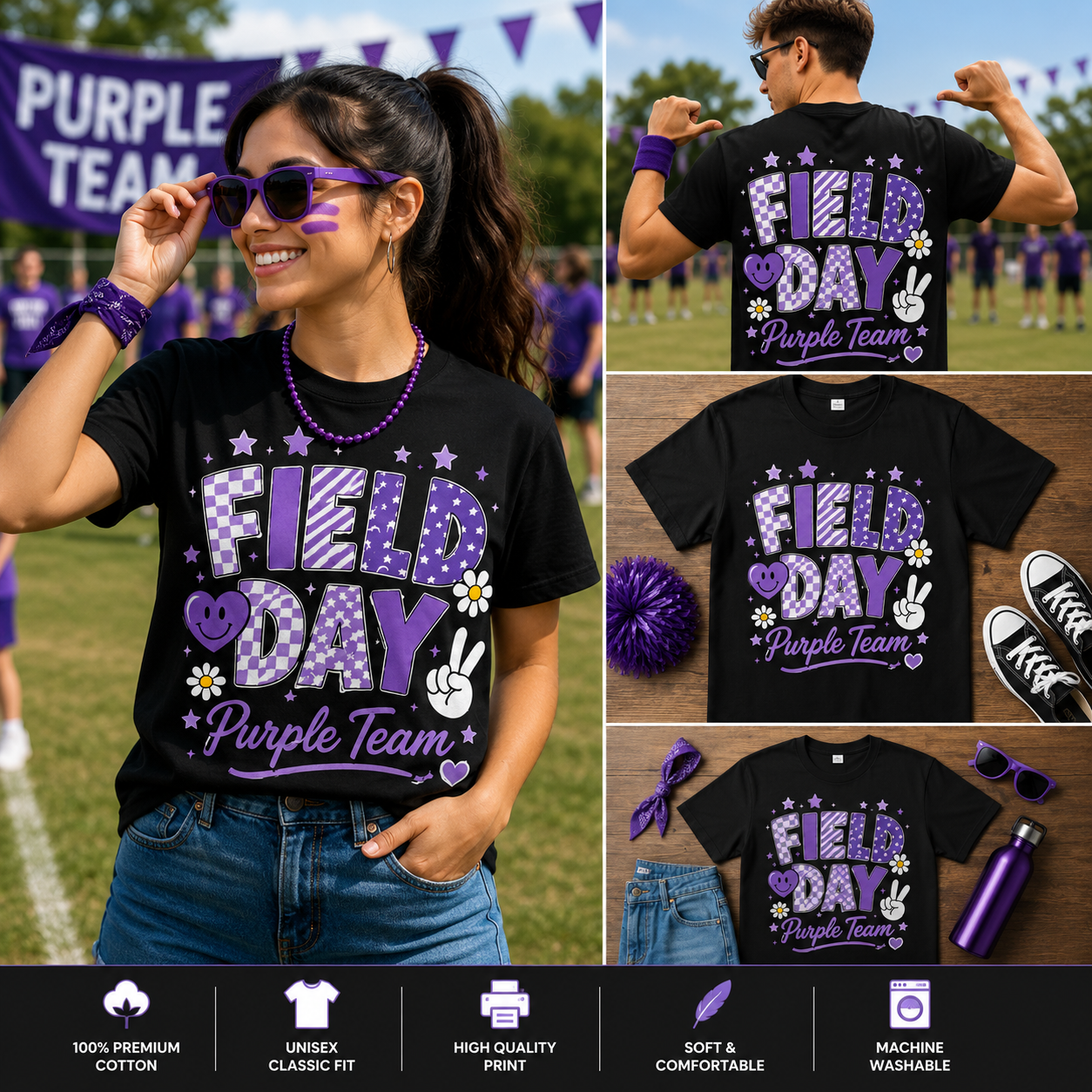 Purple Team Field Day Shirt – Cute School Spirit Matching Tee for Students & Teachers