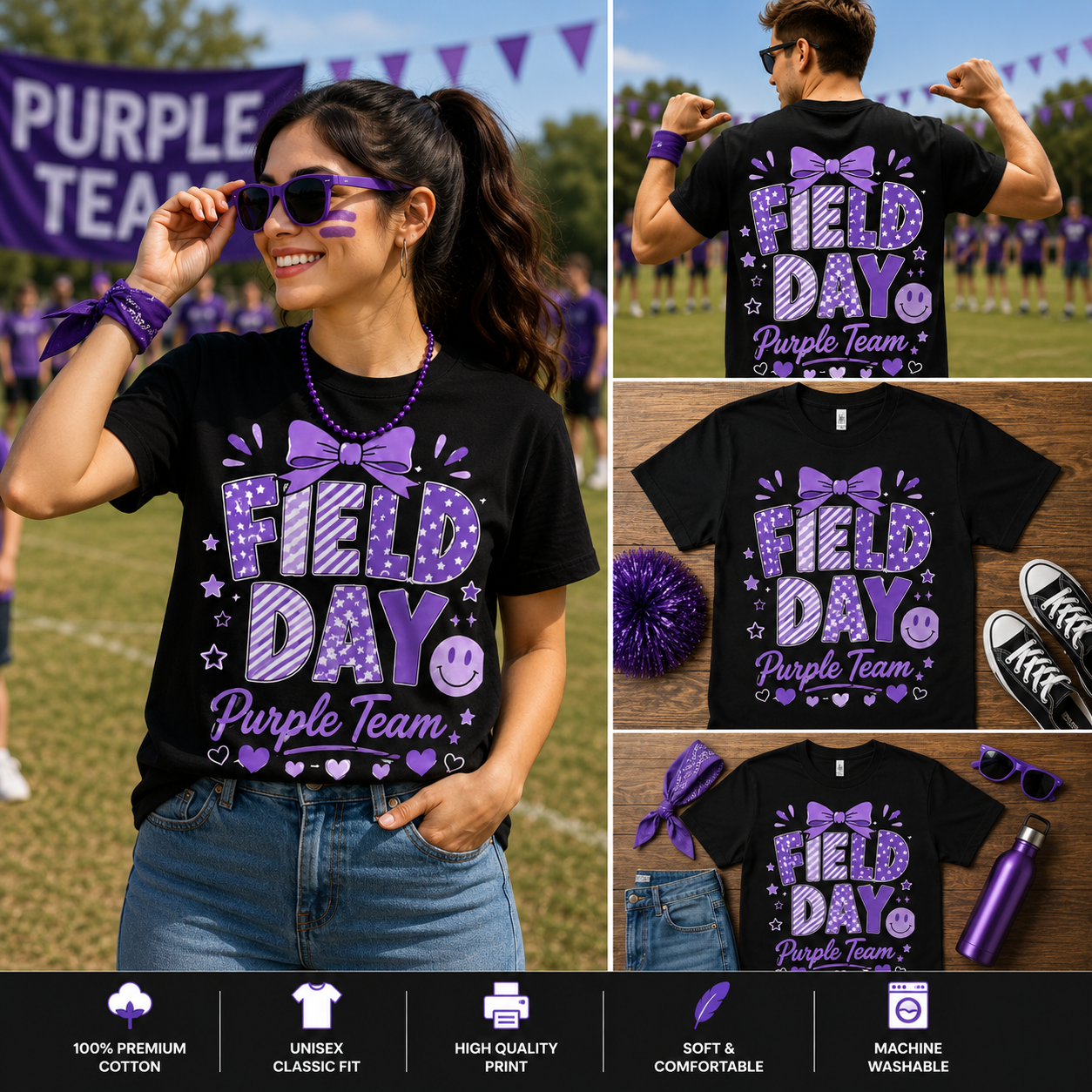 Purple Team Field Day Shirt – Cute School Field Day Matching T-Shirt for Students & Teachers