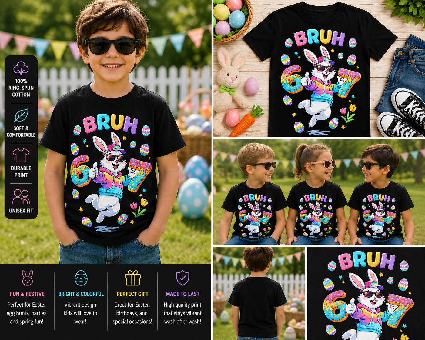 Bruh 67 Easter Bunny T-Shirt – Funny Retro Rabbit Graphic Tee for Kids