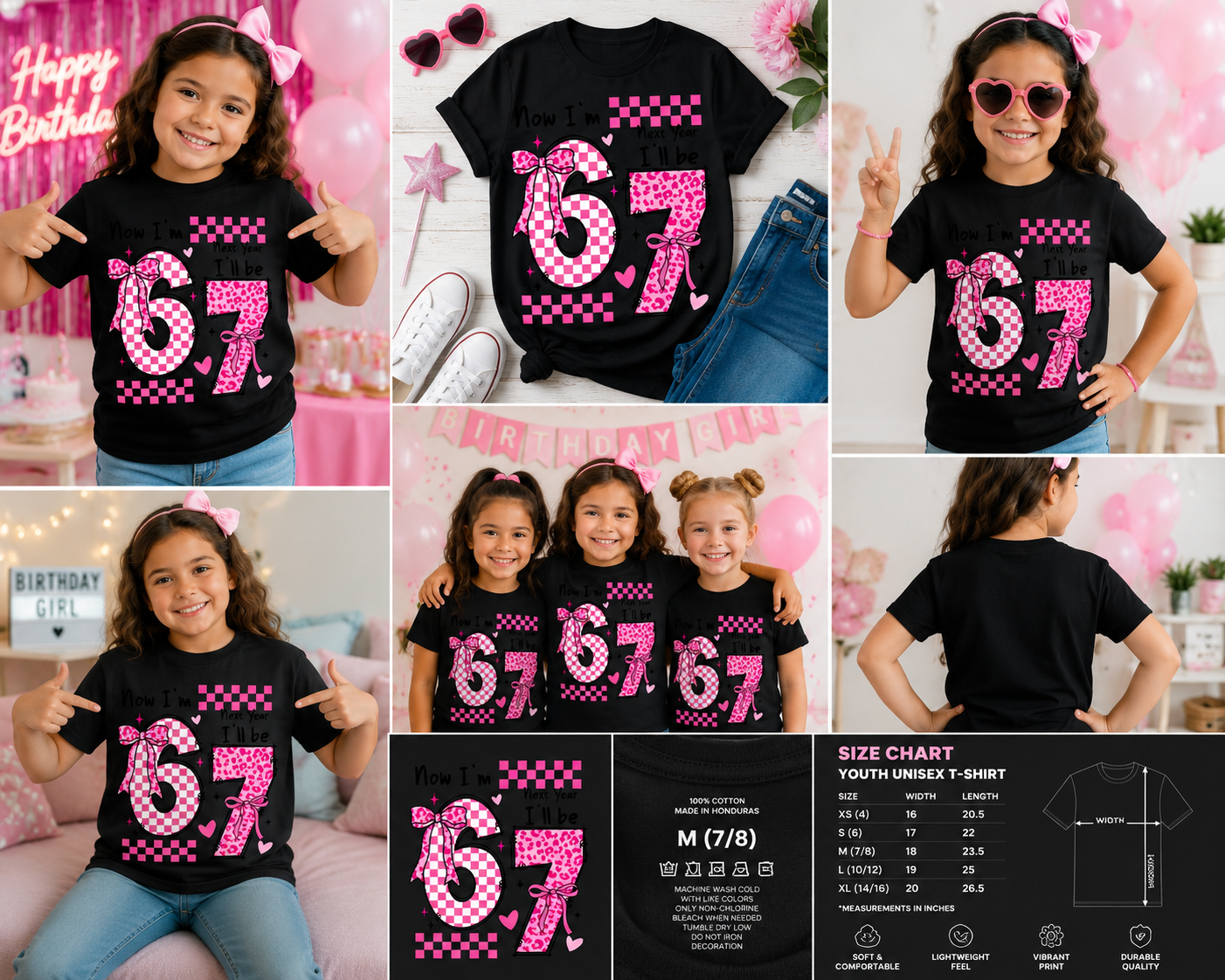 Cute 6th Birthday Girl T-Shirt – “Now I’m 6 Next Year I’ll Be 7” Birthday Tee