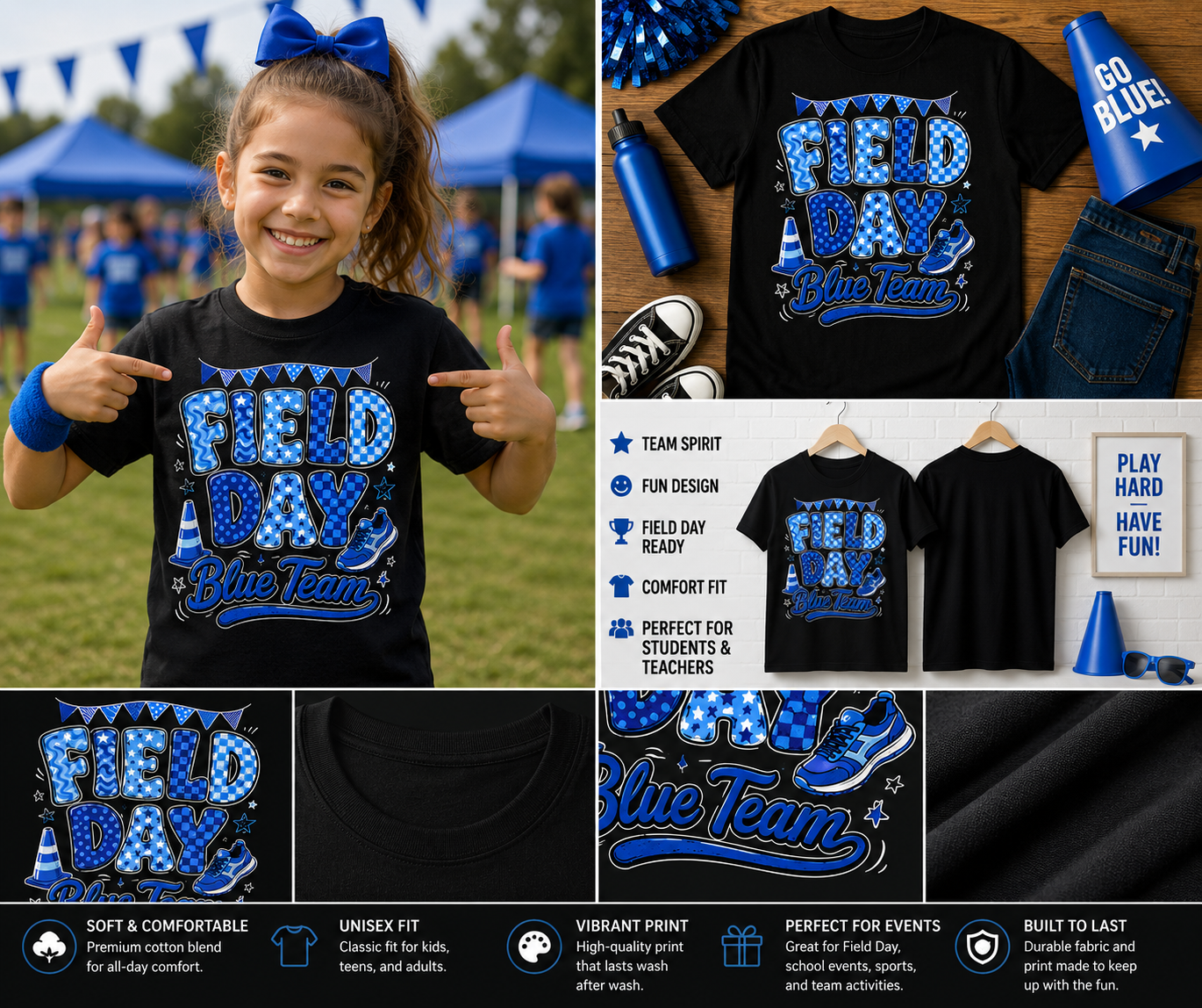Field Day Blue Team Shirt | School Sports Day Matching T-Shirt for Kids, Teachers & Students