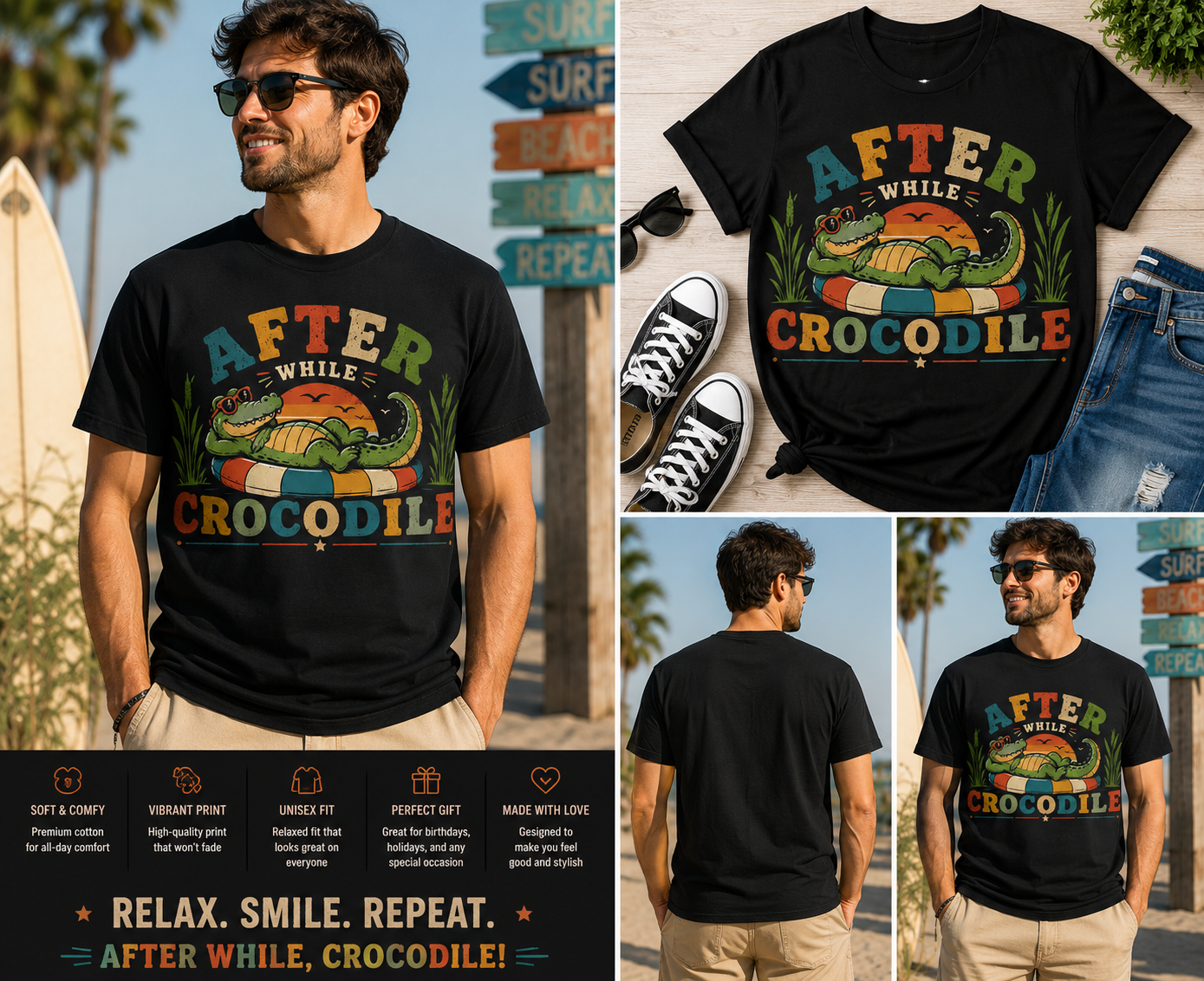 Funny Crocodile T-Shirt – Vintage Summer Graphic Tee