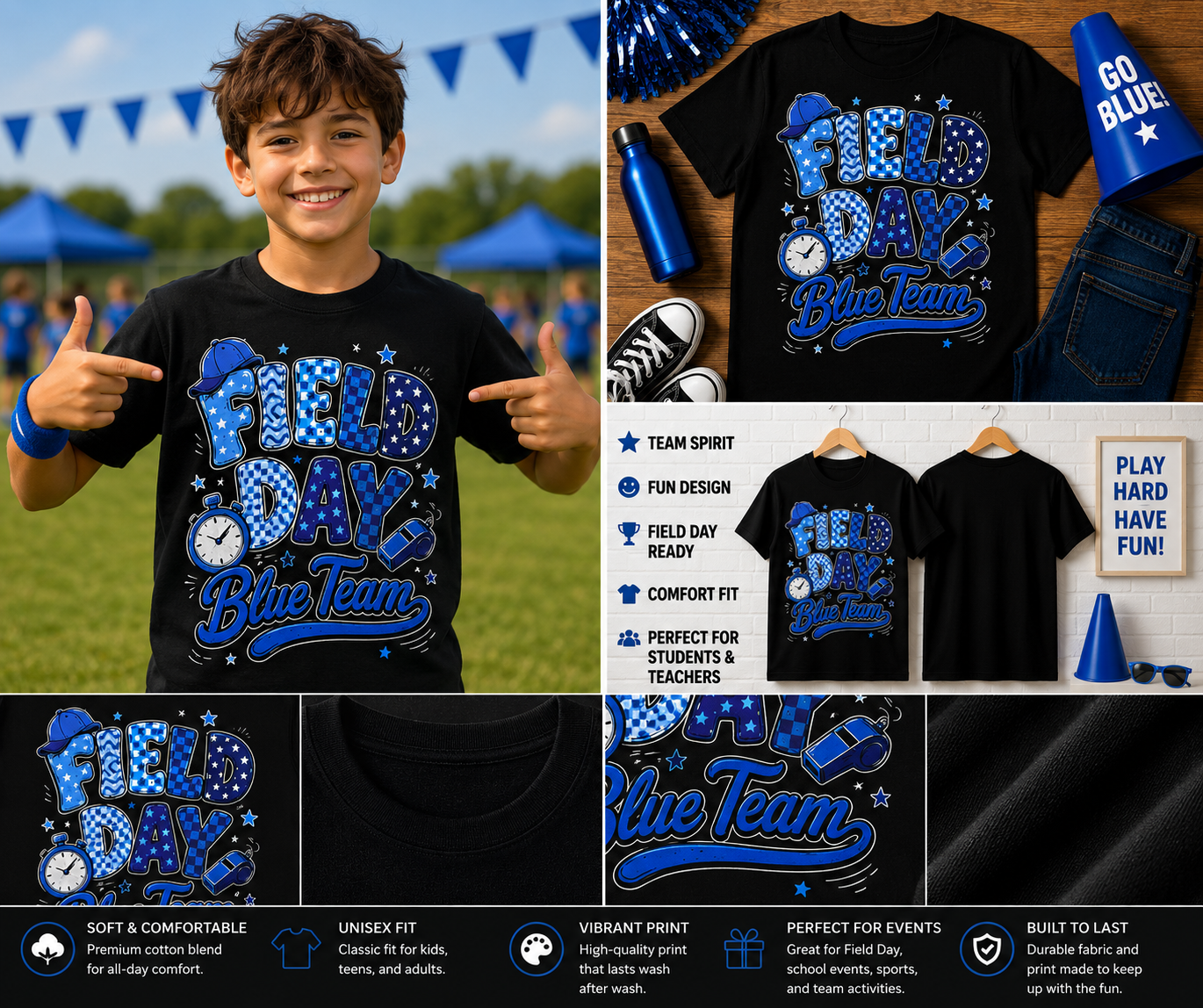 Field Day Blue Team Shirt for Kids & Teachers – Fun School Sports Day Team Spirit T-Shirt