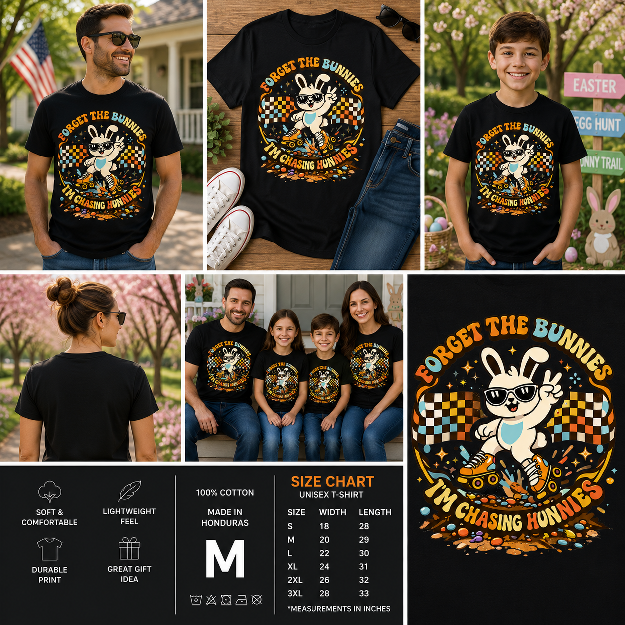 Forget The Bunnies I’m Chasing Hunnies Shirt, Funny Easter Bunny T-Shirt, Retro Roller Skate Bunny Tee, Cute Easter Graphic Tee, Family Matching Easter Shirt