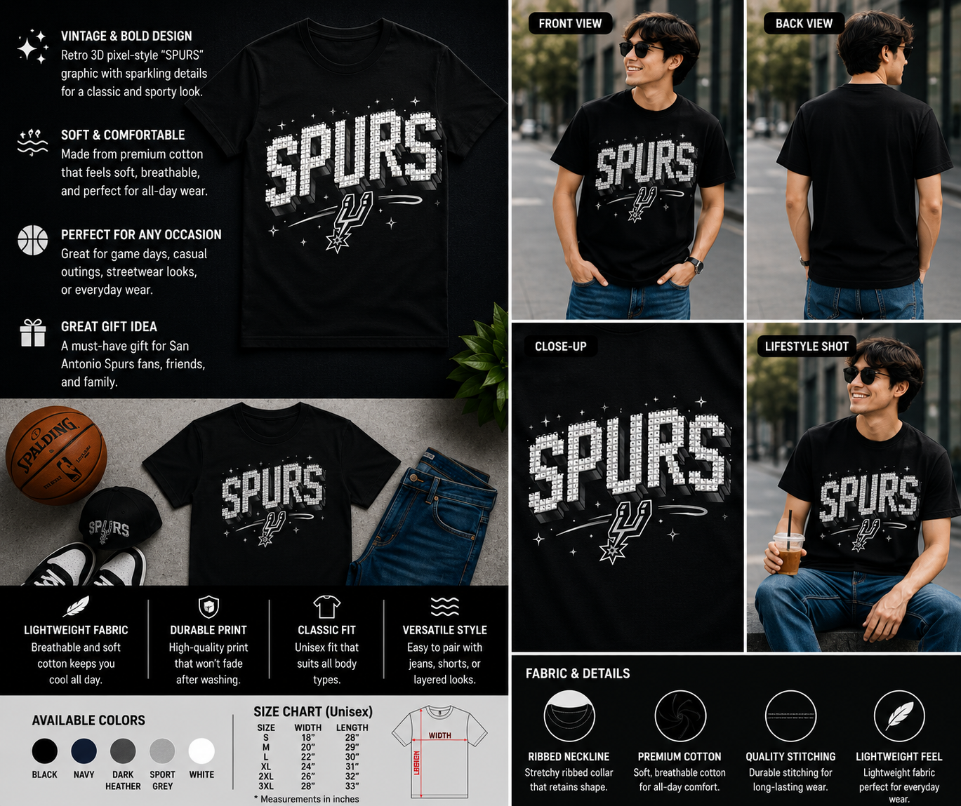Vintage Spurs Basketball T-Shirt – Retro 3D Pixel Style San Antonio Fan Tee