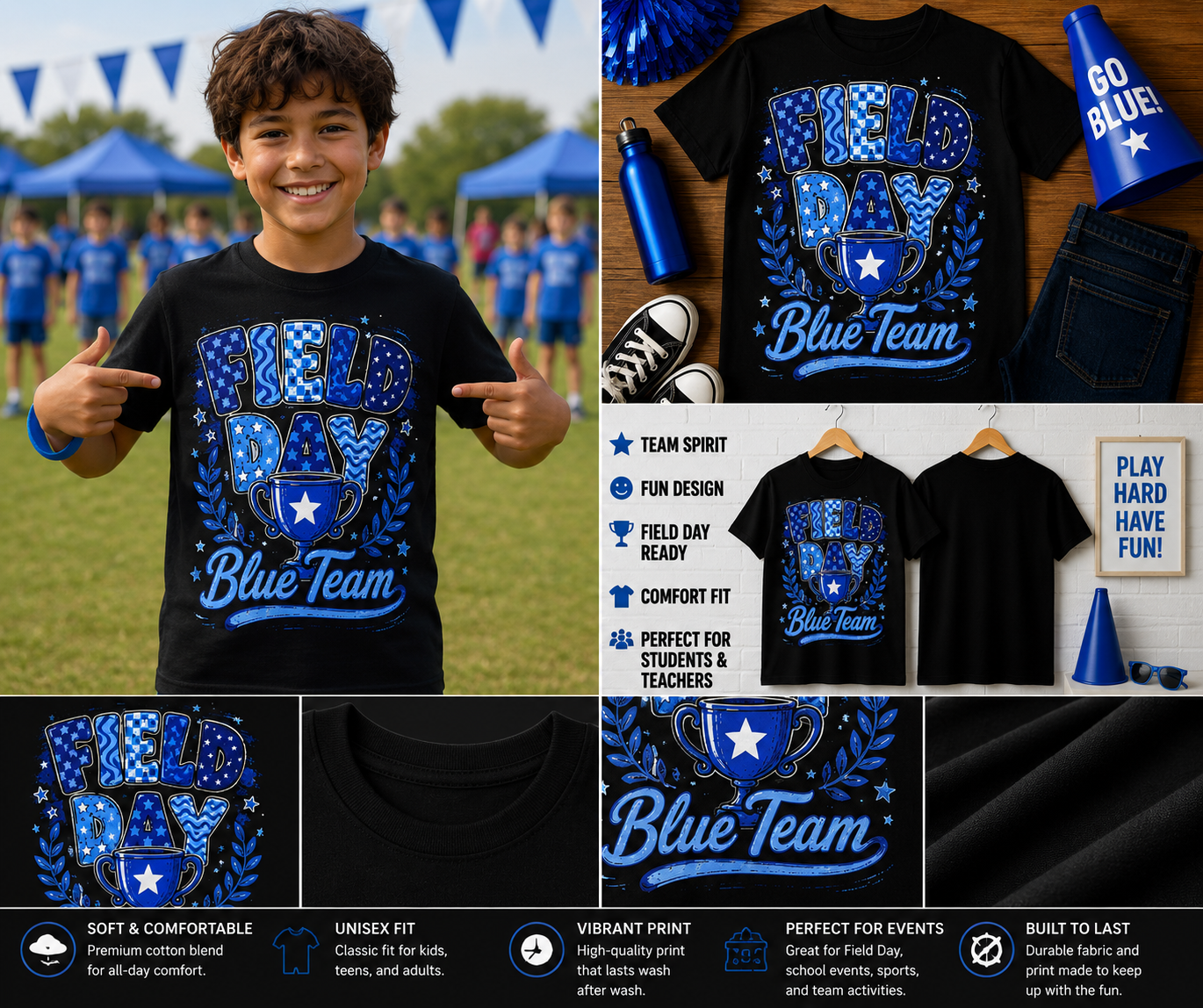 Field Day Blue Team Champion Shirt – School Sports Day Team Spirit T-Shirt for Kids & Teachers