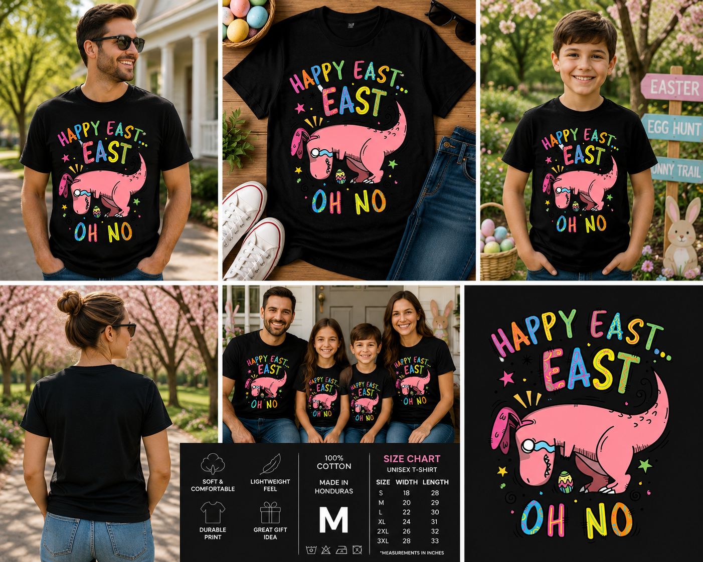 Funny Easter Dinosaur Shirt, Happy East-Oh No T-Rex Tee, Cute Pink Dino Easter Shirt, Funny Easter Graphic Tee, Kids & Adults Easter Gift