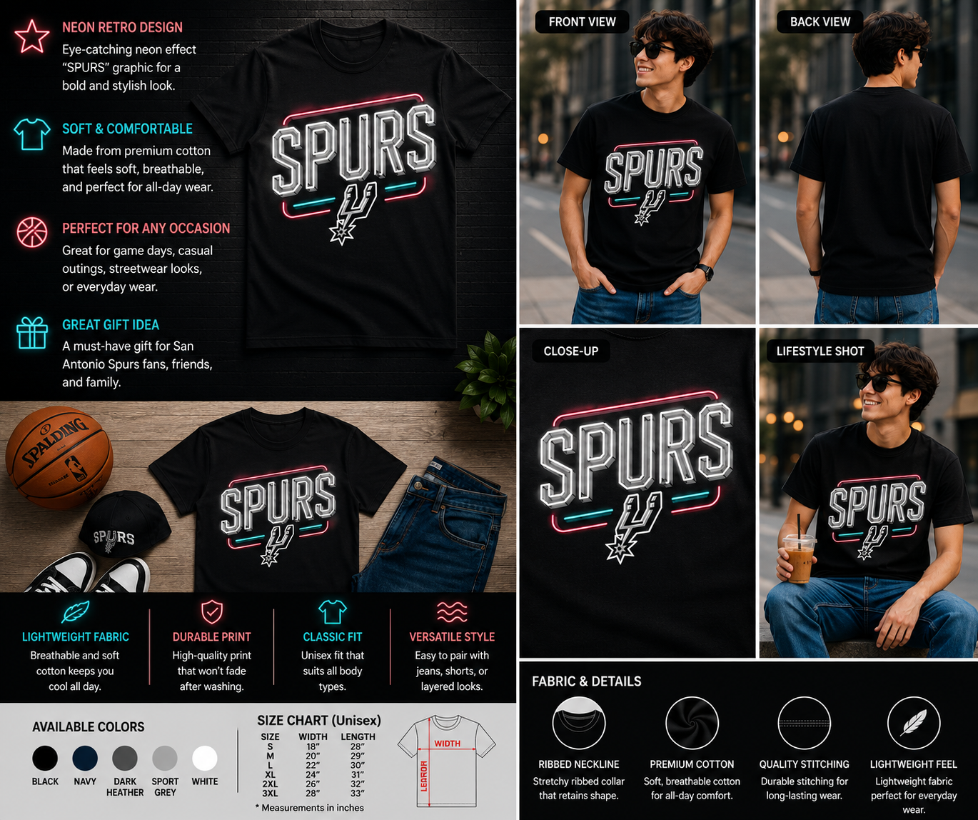 Neon Vintage Spurs Basketball T-Shirt – Retro Glow San Antonio Fan Tee