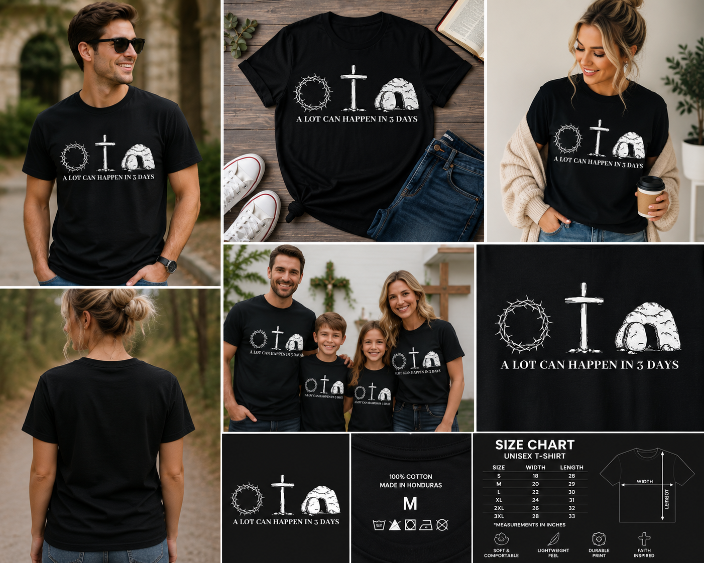 A Lot Can Happen In 3 Days Christian Easter T-Shirt – Faith Cross Resurrection Religious Tee