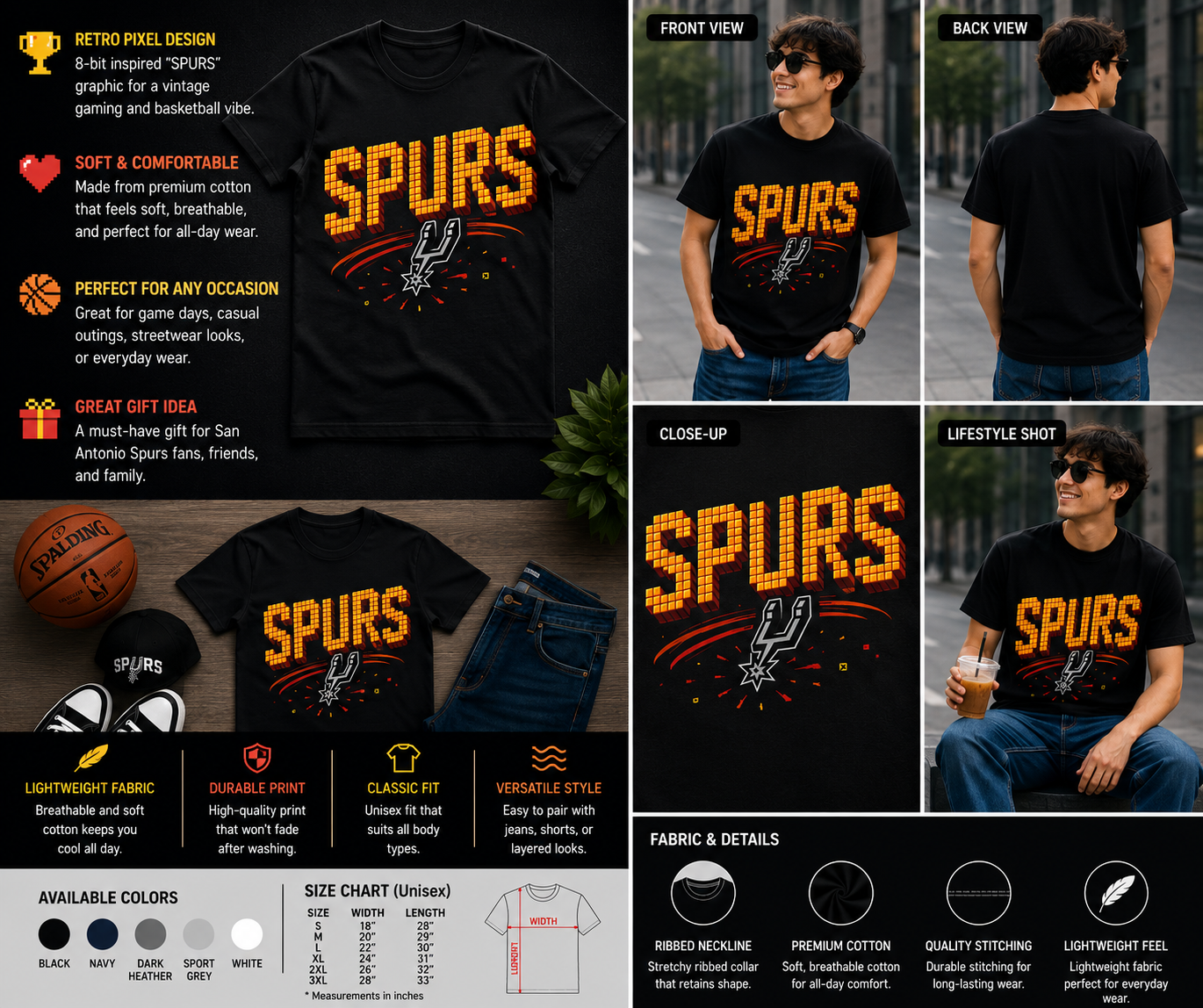 Retro Pixel Spurs Basketball T-Shirt – Vintage San Antonio Fan Graphic Tee