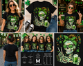 Funny St. Patrick’s Day Skull Shirt, Lucky Cheers Irish Skeleton Tee, Messy Bun Shamrock Beer Shirt, Women’s St Paddy’s Day Graphic T-Shirt