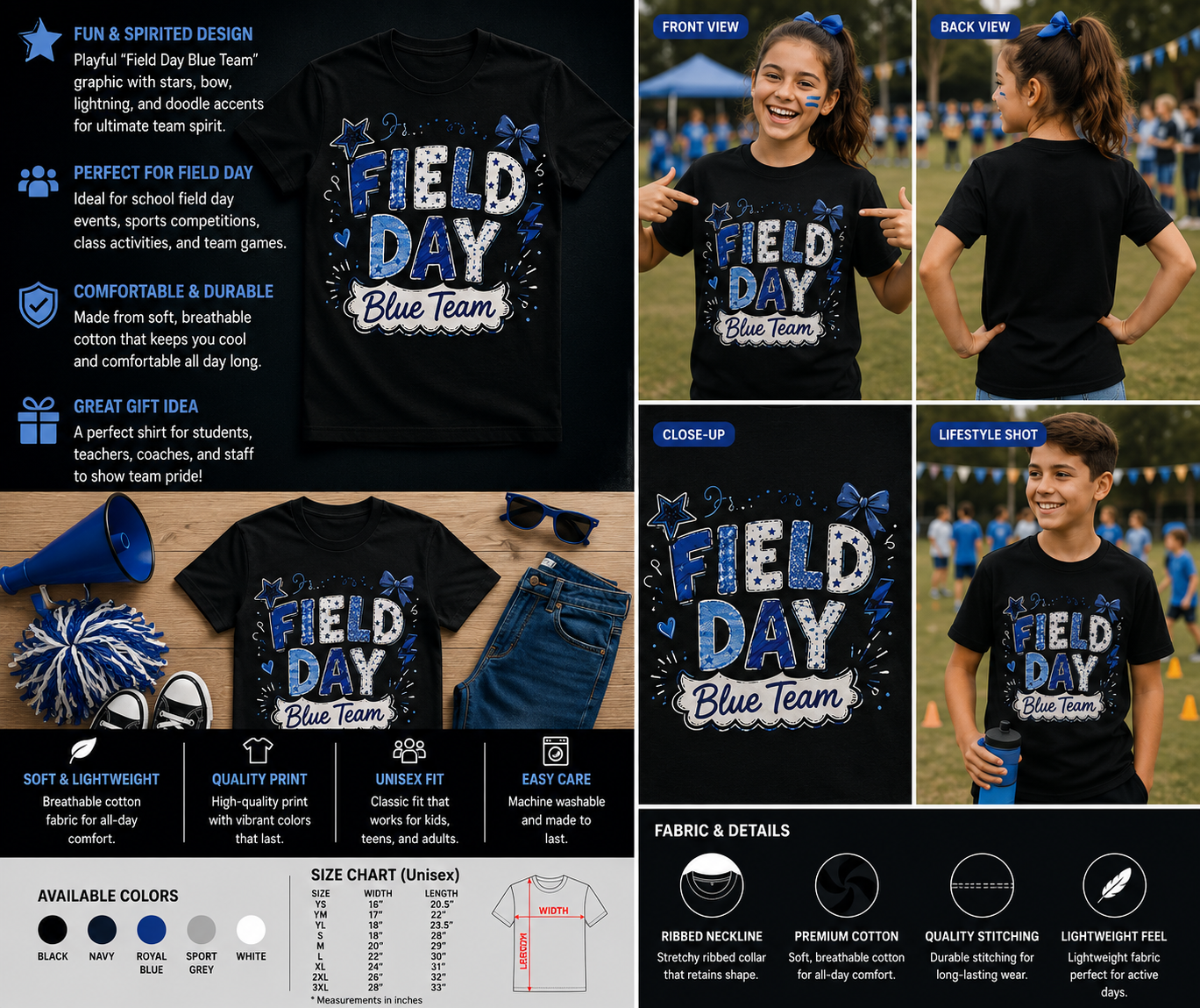 Field Day Blue Team T-Shirt – Funny School Sports Day Graphic Tee for Kids & Teachers