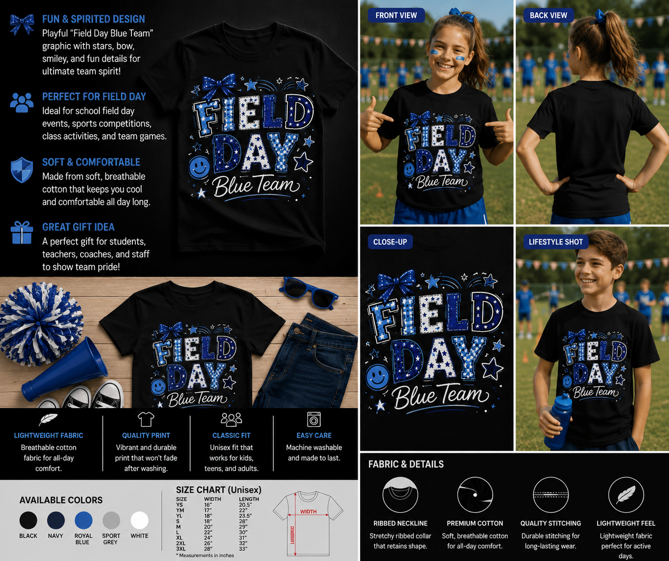 Field Day Blue Team Shirt for Kids & Teachers – Cute School Sports Day Graphic Tee