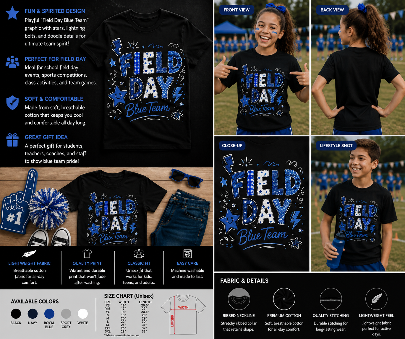 Field Day Blue Team Shirt for Kids & Teachers – Fun School Spirit Day Graphic Tee