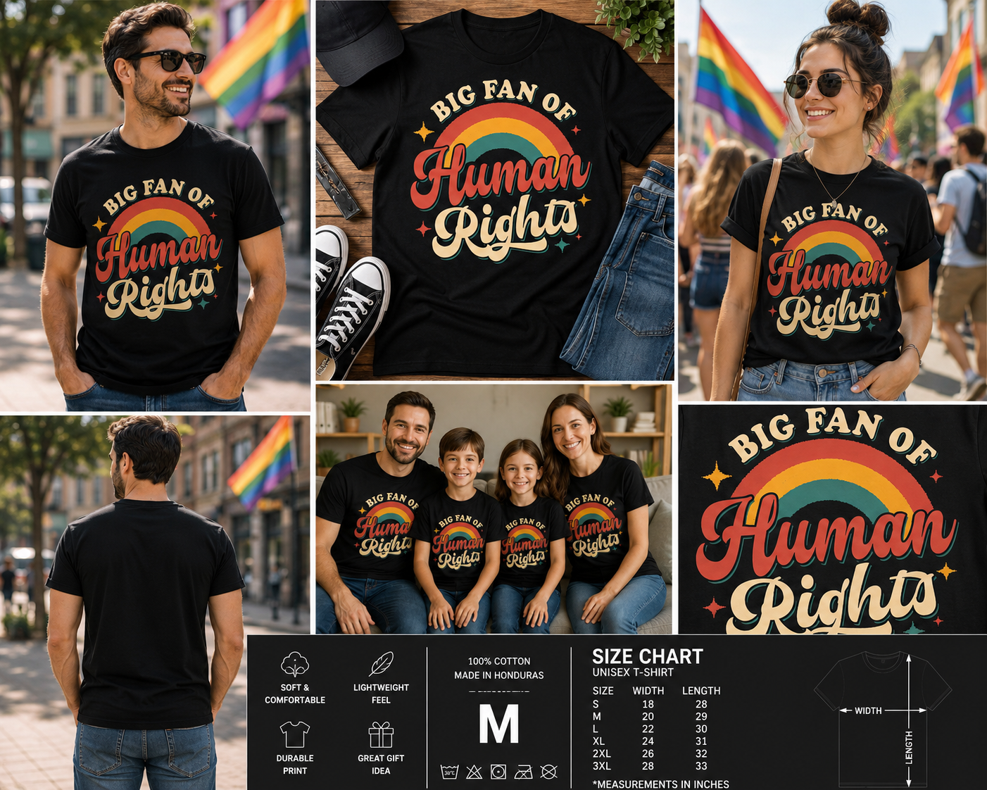 Big Fan of Human Rights Retro Rainbow T-Shirt – Vintage Equality Pride Graphic Tee
