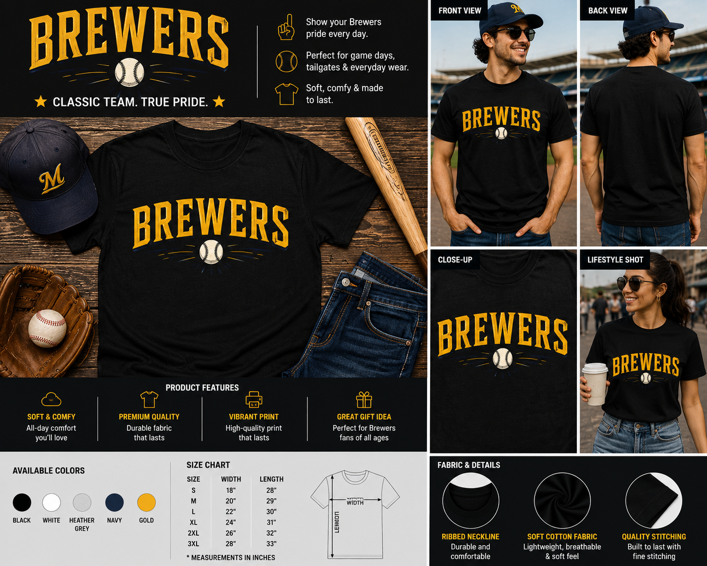 Brewers Vintage Baseball Graphic T-Shirt for Men Women & Kids