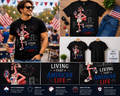 Living That American Life Patriotic Flamingo T-Shirt – Funny 4th of July USA Graphic Tee for Men & Women