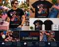 Stars, Stripes & Flamingo Vibes Patriotic T-Shirt – Funny 4th of July Flamingo Graphic Tee for Men & Women