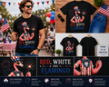 Red, White and Flamingo Patriotic T-Shirt – Funny 4th of July USA Flamingo Graphic Tee for Men & Women