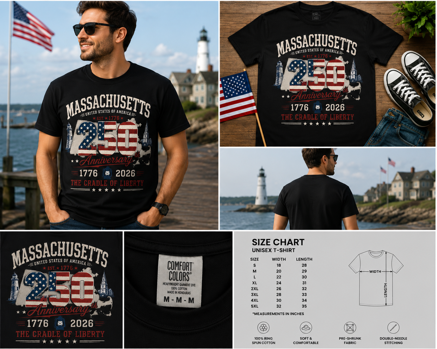 Massachusetts 250th Anniversary Shirt, Cradle of Liberty Patriotic Tee, USA 1776–2026 Celebration T-Shirt