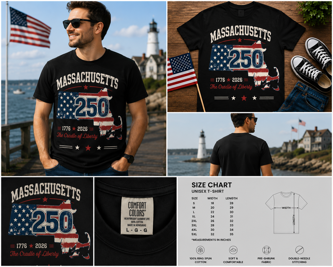 Massachusetts 250th Anniversary Shirt, Patriotic USA 1776–2026 Tee, Cradle of Liberty Vintage T-Shirt