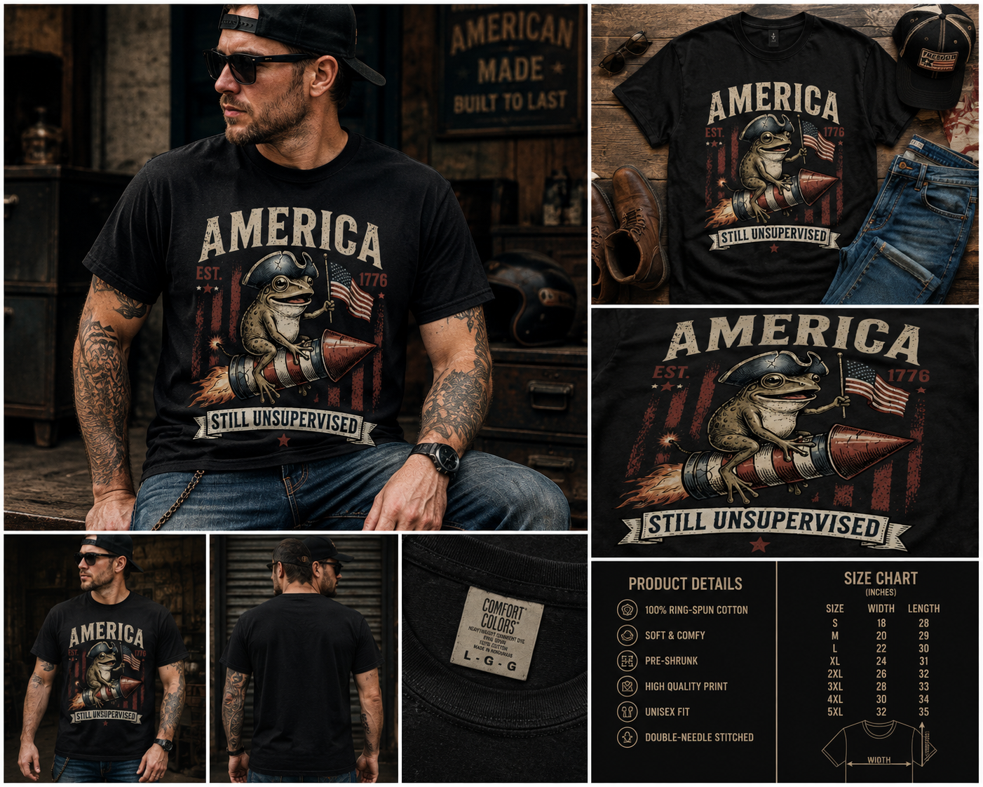 America Still Unsupervised Shirt, Funny Patriotic Frog Tee, Retro 4th of July T-Shirt, USA Independence Day Graphic Shirt