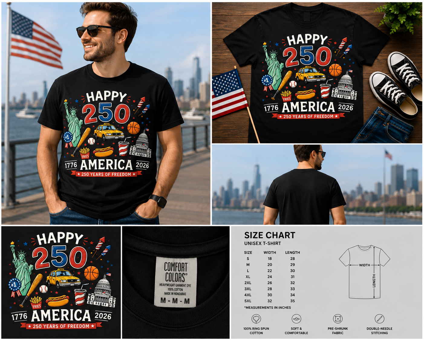 Happy 250 America Shirt, USA 250 Years of Freedom Tee, Patriotic 1776–2026 Fourth of July T-Shirt
