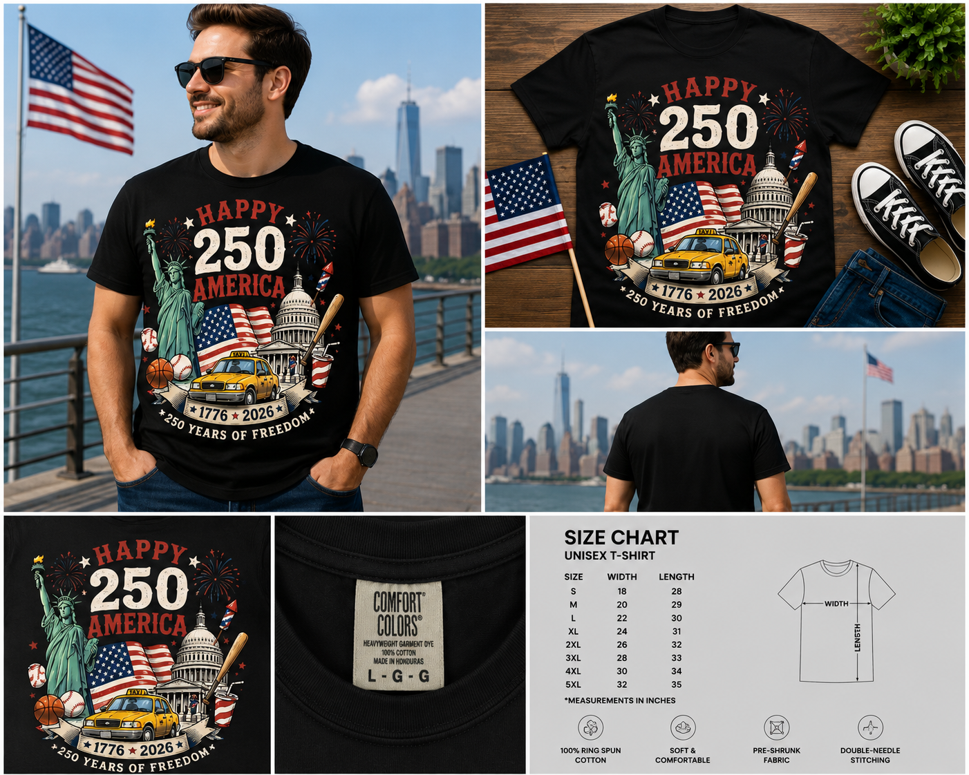 Happy 250 America Shirt, USA 250 Years of Freedom Patriotic Tee, 1776–2026 Fourth of July Celebration T-Shirt