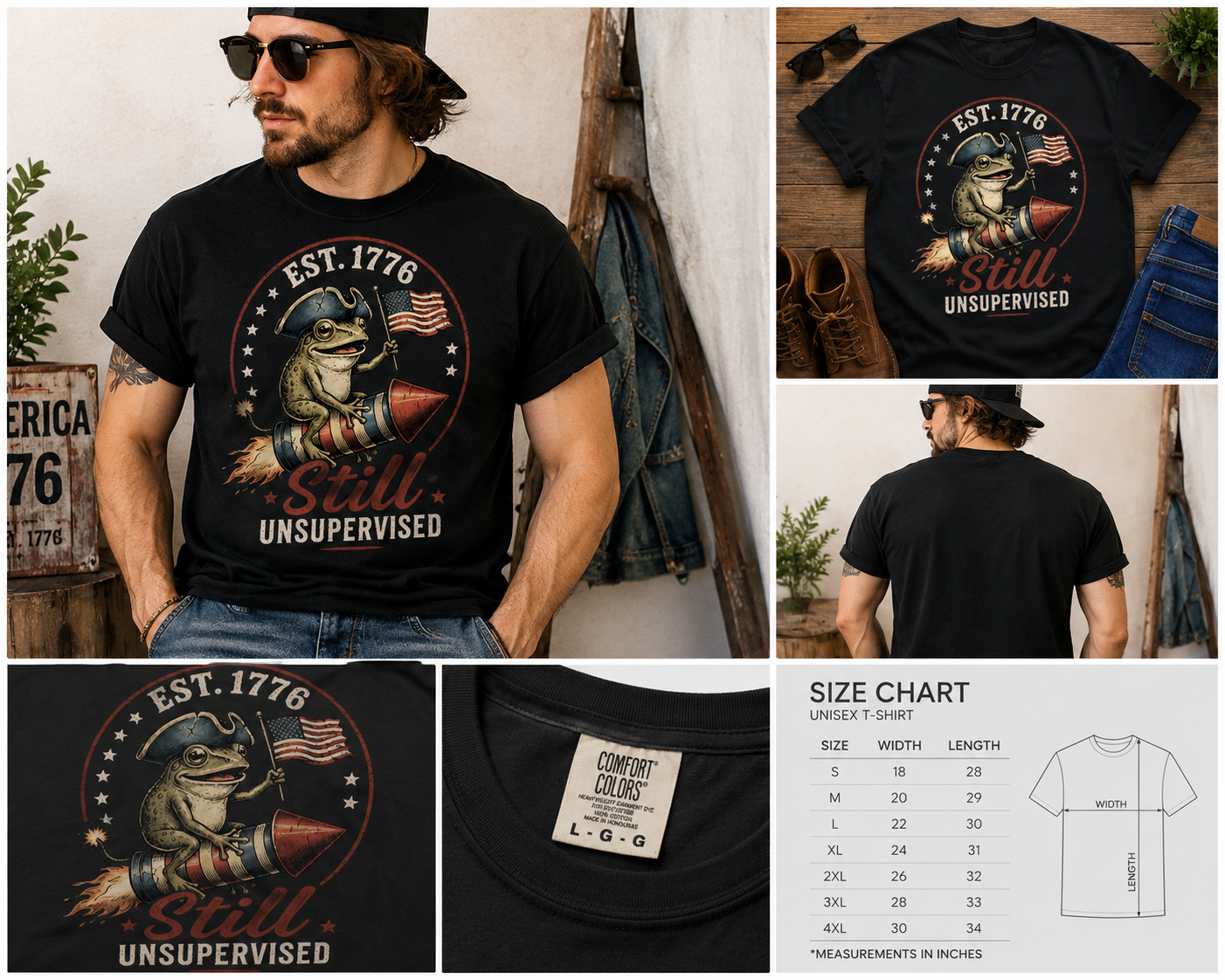 Still Unsupervised Frog Patriotic Vintage T-Shirt